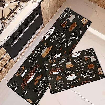 #ad #ad Coffee Kitchen Rugs and Mats Non Skid Washable Set of 2 Tea Shop Kitchen Mats $33.41
