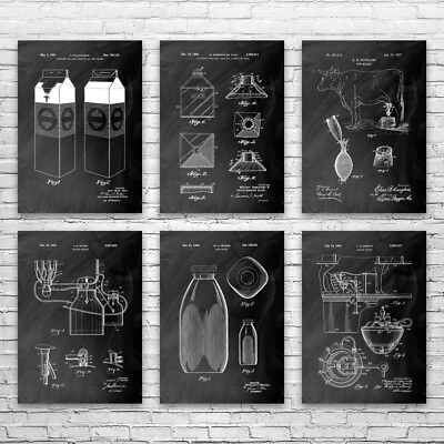 #ad Milk Patent Posters Set of 6 Milk Decor Culinary Gifts Food Art Kitchen Decor $42.95