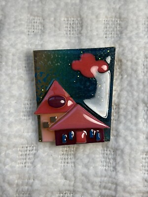 #ad Vintage House Pins by Lucinda Rectangle Brooch $15.00