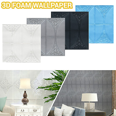 #ad Self adhesive 3D Flower Embossed Wall Sticker Panels Foam Wallpaper Decor $11.89