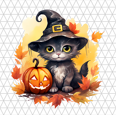 #ad Cute Halloween Cat PNG Clip Art Sublimation Design Digital Download Clipart $0.99