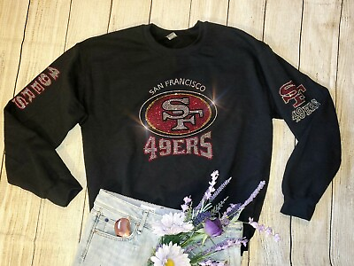 #ad New San Francisco 49ers Size M Unisex Crewneck Sweatshirt Rhinestones Bling $42.99