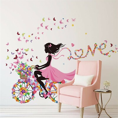 #ad Butterfly Flower Girl Wall Stickers Fairy Art Decal Mural Home Kids Room Décor $13.29
