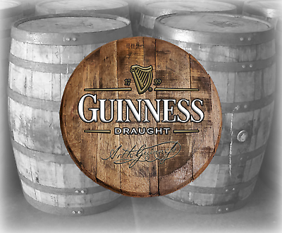 Rustic Home Bar Decor Guiness Draught Beer Barrel Lid wood Wall Art Accessories $89.95