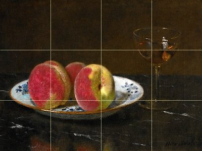 #ad STILL LIFE WITH PEACHES AND GLASS Tile Mural Kitchen Bathroom Backsplash 24x18 $166.24