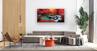 #ad Wall Art Decor for Living Room Canvas Print Red Forest Waterfalls Art Decor $82.99