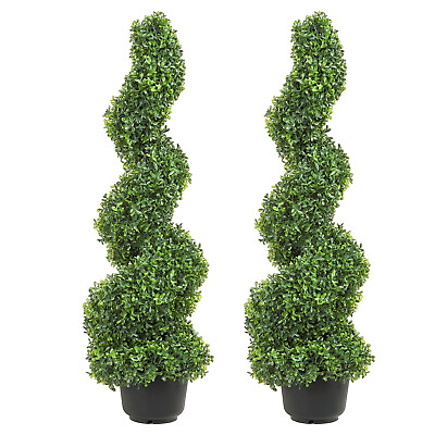 #ad 2 Pack 3#x27; Artificial Boxwood Spiral Topiary Tree UV Home Decor Indoor Outdoor $76.49