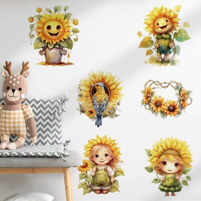 #ad Sunflower Girl Wall Decal Bird Flower Sticker Nursery Kids Children Room Decor $9.99
