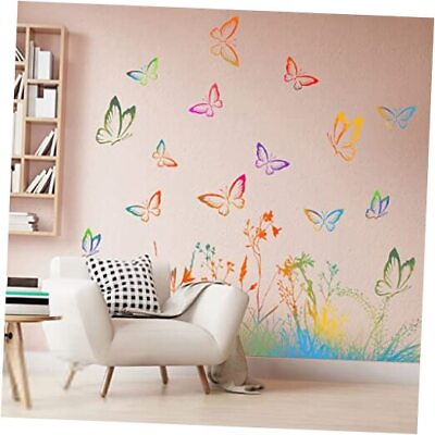 #ad Colorful Garden Flower Wall Decals Butterfly Grass Wall Stickers Living Multi b $22.12