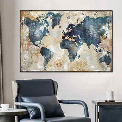 #ad Vintage World Map Canvas Painting Posters and Prints Canvas Wall Art Wall Mural $9.69