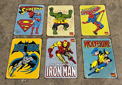 #ad Lot of 6 DC Marvel Tin Sign Metal USA Batman Superman Iron Man Spiderman Hulk $39.99