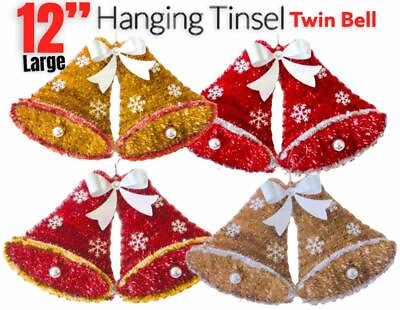 #ad Large Twin Bells Front Door Hanging Tinsel Christmas Wall Decorations Santa Gift GBP 7.99