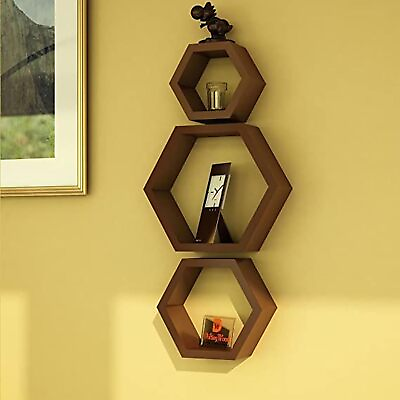 #ad Hexagon Shape Wall Shelf Wall Rack for Home Decor Living Room Bedroom Set Of 3 $97.00