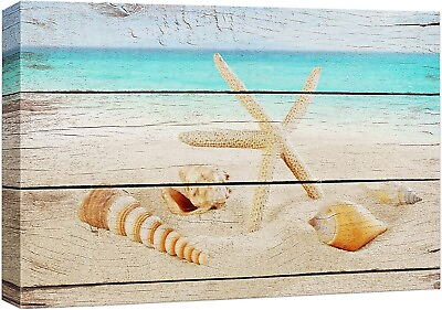 #ad Seashells on the Beach Vintage Canvas Print Wall Art Decor for Living Room $44.99