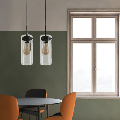 #ad #ad Indoor Glass Light Fixture Hanging Pendant Lantern Modern Home Decor Set of 2 $31.00