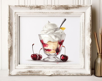 #ad Cherry Ice Cream Dessert Wall Art Print Cherry Dessert Kitchen Wall Art Decor $9.99