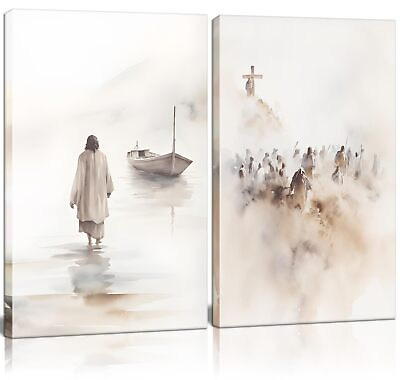 #ad #ad 2Pcs Framed Jesus Wall Art Christian Bible Canvas Wall Decor God Poster Minim... $31.11