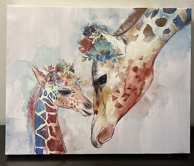 #ad Wall Art For Nursery Mother amp; Baby Giraffe 16” x 20” Canvas Painting $19.00