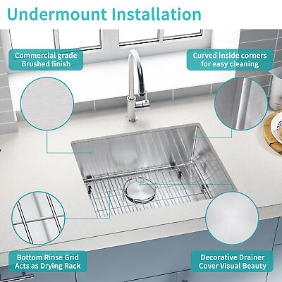 #ad 23quot; Kitchen Sink Single Bowl Undermount Stainless Steel Handmade Combo W Faucet $189.00