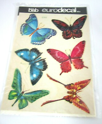 Butterfly Stickers NEW Vintage 70s 6 pack Wall Decals EURODECAL Hippie MOD Retro $12.99