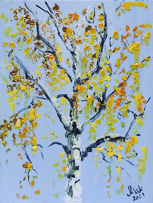 #ad Birch Tree Oil Painting Aspen Tree Original Art Leaf Fall Oil Wall Art Autumn $38.00
