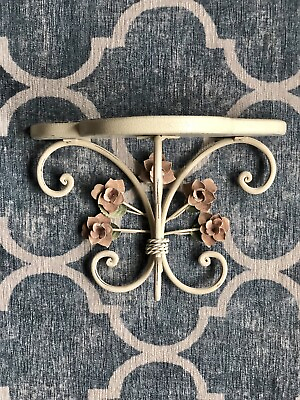 #ad Wall Sconce Accent Shelf Ornate Floral Resin Metal Cream White Distressed Pink $20.40