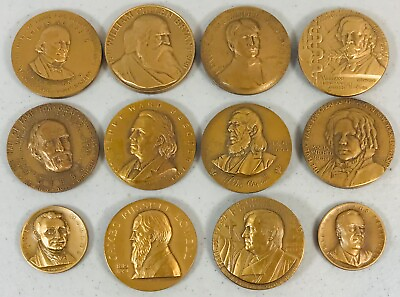#ad Lot of 12 The Hall of Great Americans Bronze Medals Coins Metallic Art Co. N.Y $79.95