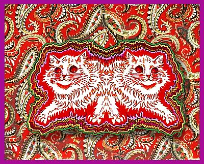 #ad Louis Wain Trippy Kitty art painting print $7.99