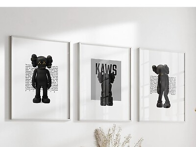 Hypebeast Set of 3 KAWS Figure Complex Digital Wall Art Poster Home Decor Gift AU $19.99