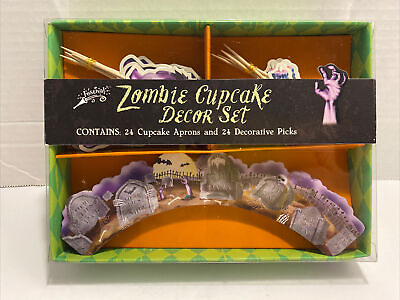#ad Zombie Cupcake Decor Set Brand Castle 24 Cupcake Aprons amp; Decorative Picks NIB $10.49