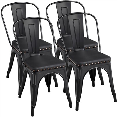 #ad Metal Dining Chairs Set of 4 Stackable Kitchen Chairs for Indoor Outdoor Bistro $139.99