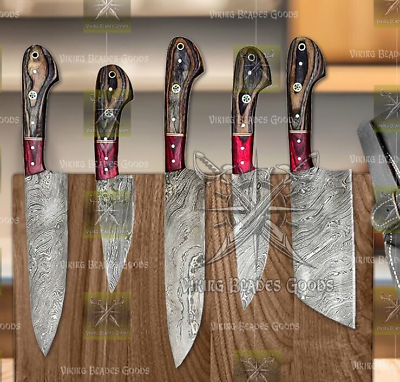 #ad #ad Damascus Steel Blade 5 pcs Japanese Cooking CHEF KNIFE KITCHEN KNIVES CHEF SET $98.45