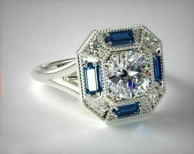 #ad Art Deco Style 1.45Ct Lab Created Diamond amp; Sapphire Engagement 925 Silver Ring $72.80