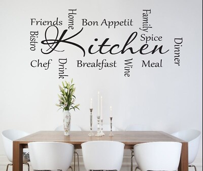 #ad KITCHEN WORDS Cafe Dining Room Vinyl Wall Decal Decor Words Decor Saying Quote $14.78