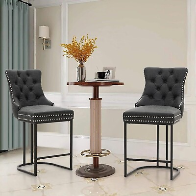 #ad 26#x27;#x27; Counter Height Bar Stools Set of 2 Upholstered Barstools for Kitchen Black $226.99