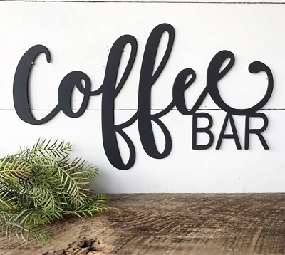 #ad Coffee Bar Word Art Sign Rustic Farmhouse Wall Decor Kitchen 8.8quot; x 4.1quot; mdf cb2 $11.50