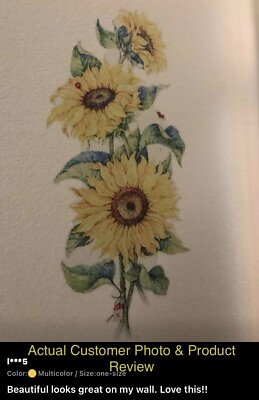 #ad NEW 23” x 11” Three Stemmed Sunflowers amp; Ladybugs Wall Sticker Decor Vinyl Decal $19.99
