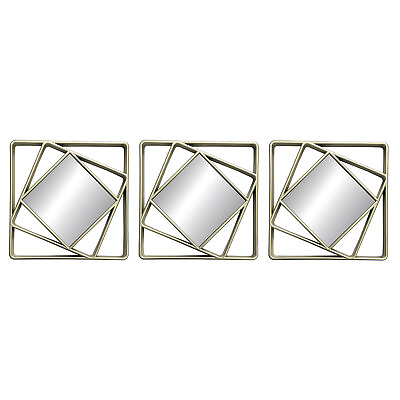 #ad PREMIUS 3 Piece Square Geometric Mirror Set Wall Decor Champagne 10 Inches 30 $22.92
