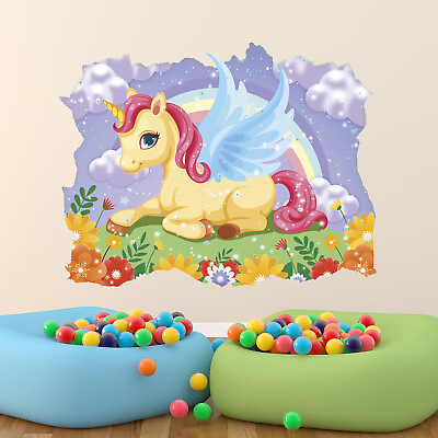 #ad #ad Lovely Unicorn Wall Decal Pony Wall Sticker Rainbow Princess Wallpaper $74.25