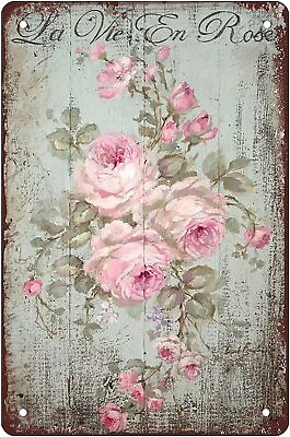 #ad Shabby Chic Romantic Rose Print Vintage Flower Metal Tin Signs Vintage Wall D... $13.84