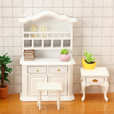 #ad Dollhouse 1:12 Scale Miniature Kitchen White Storage Cabinet Bookcase Furniture $19.54