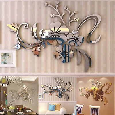 #ad 3D Mirror Floral Art Removable Wall Sticker Acrylic Mural Decal Home Room Decor $6.99