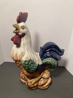 #ad 10quot; tall Large Ceramic Colorful Farmhouse Rooster Stamped $30.00