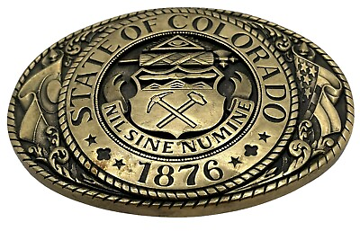 #ad State of Colorado 1876 Nil Sine Numine Tony Lama Brass Belt Buckle State Series $25.00