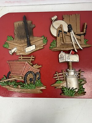 #ad #ad Vintage 1976 Sexton Metal Wall Hangings Set Of 4 Kitchy Kitchen Art Deco $24.88