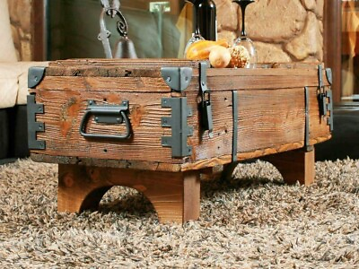 #ad Wooden Coffee Rustic Table Storage Antique Style Trunk Chest Box Table Vintage $199.99