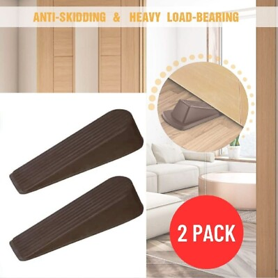 #ad Door Stop Rubber Doors Stopper 2 Pack Wedges Heavy Duty Brown Reduce Scratches $1.99