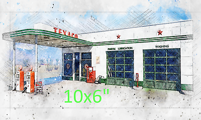 #ad Old Texaco Gas Station Unframed Retro Art Wall Decor Gift Nostalgia Gift 10x6quot; $10.50