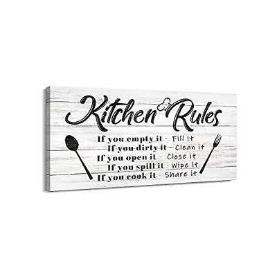 #ad Kitchen Rulesall Decor Funny Inspirational Quote Canvas Print Art 8X16 Inch W $28.91