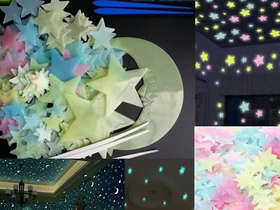 #ad The Dark Stars Glow Snow Flakes Wall Stickers Kids Bedroom Nursery Ceiling Fun $6.76